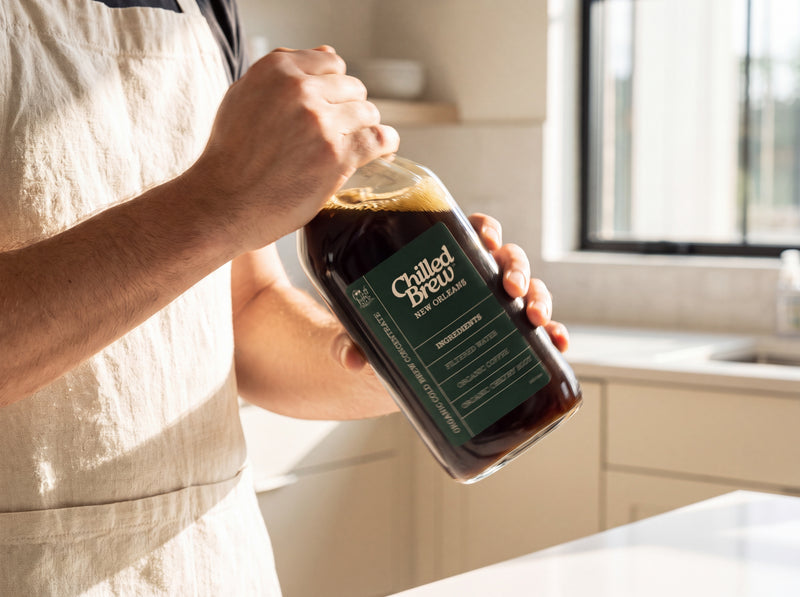 Shaking a bottle of Chilled Brew concentrate